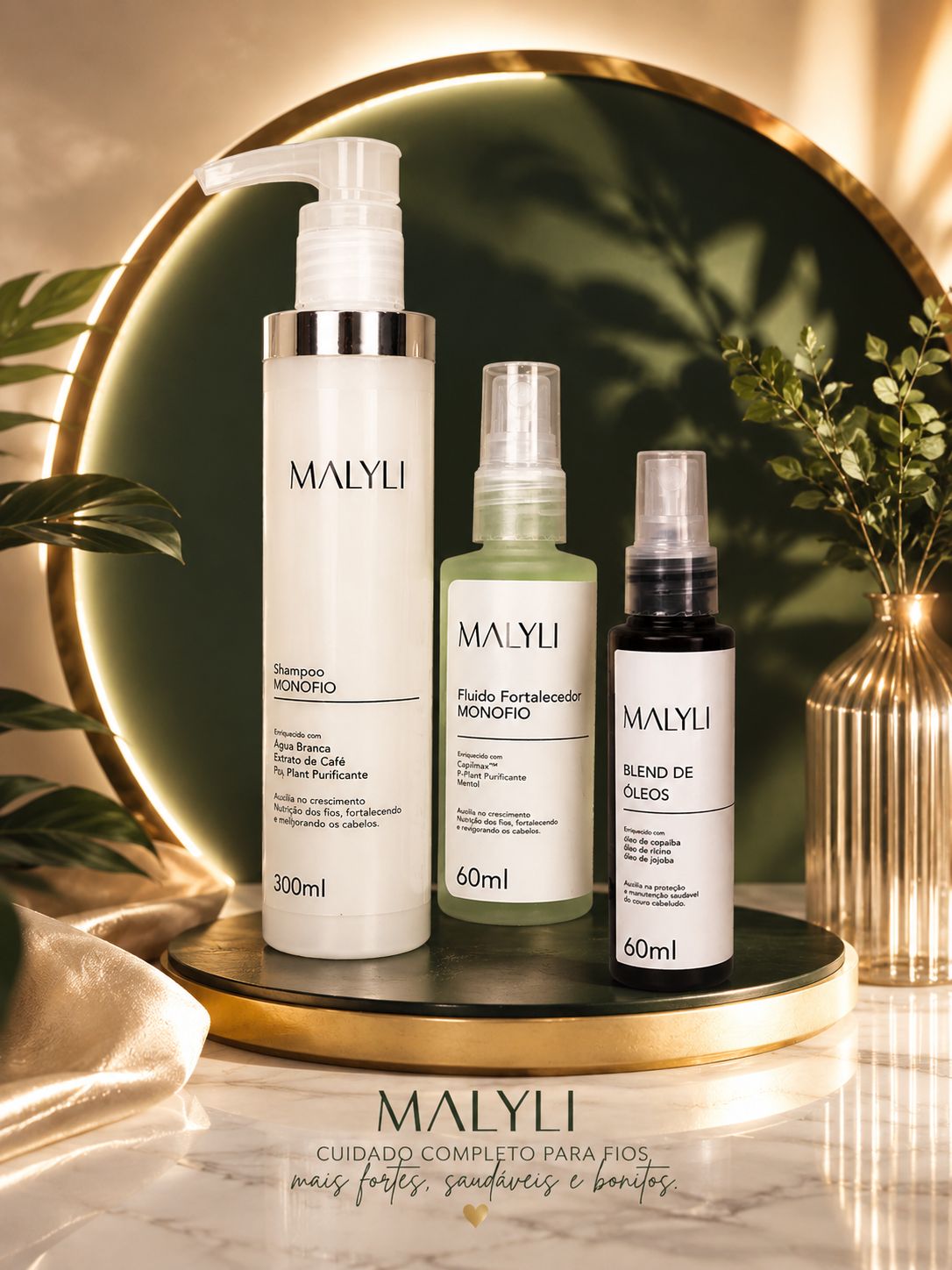 Kit Malyli - Shampoo +Tônico + Blend Óleos Capilar